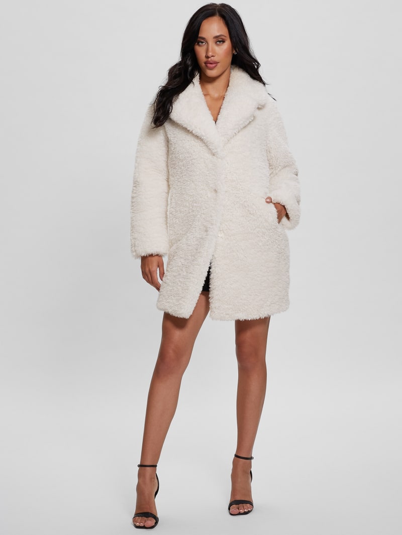 Plus size white fur hot sale coat