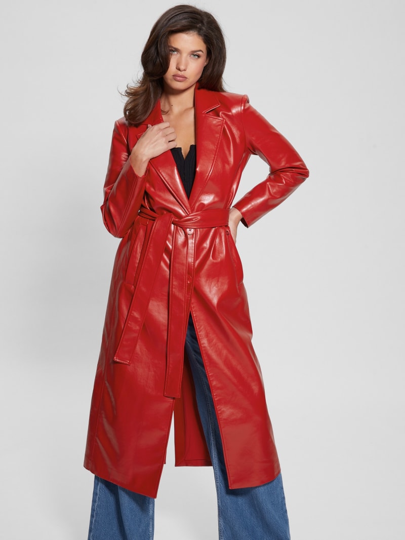 Gea Faux Leather Trench Coat GUESS Canada