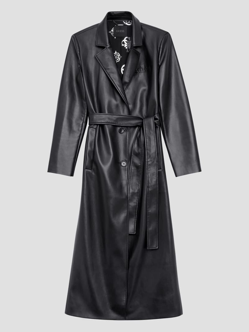 GUESS Faux Leather Belted Trench Coat