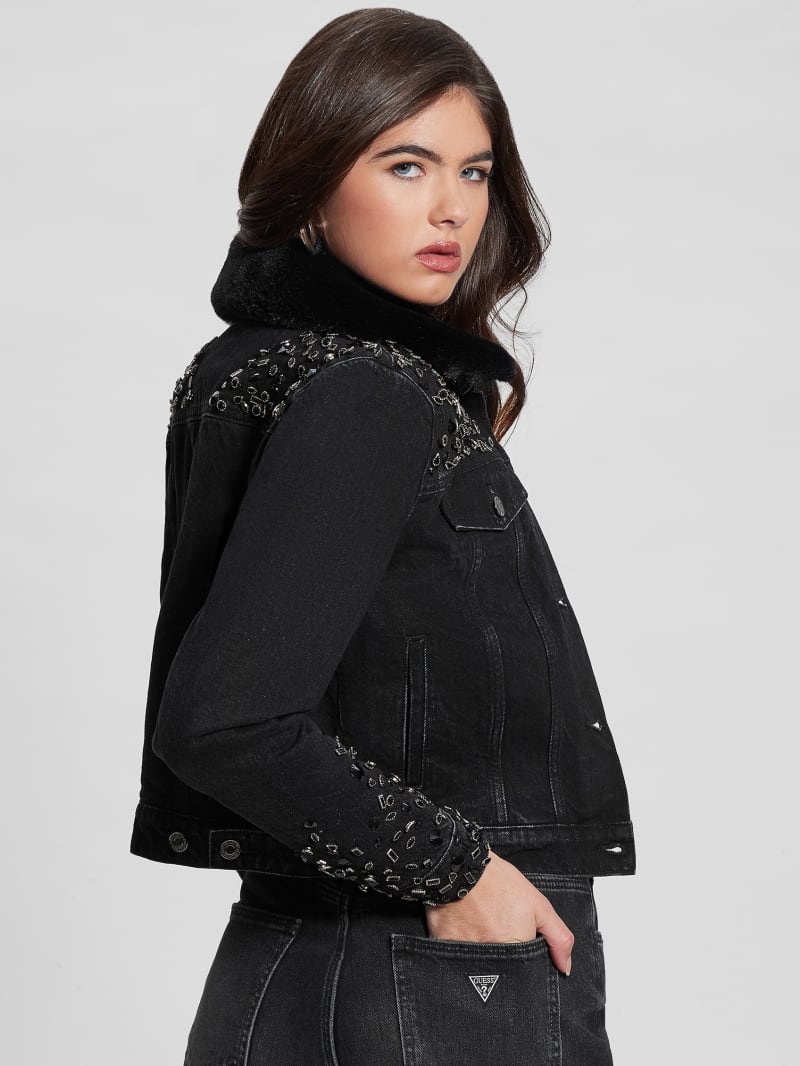 Eco Doria Shearling Collar Denim Jacket GUESS Canada