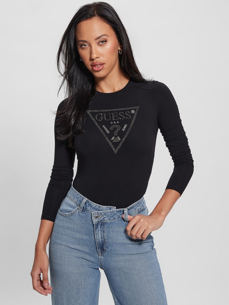 Eco Rhinestone Triangle Long-Sleeve Bodysuit