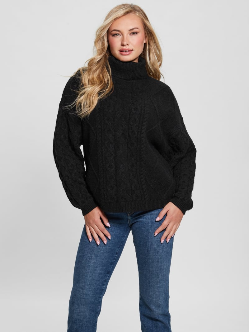 FULL TILT Washed Cable Womens Crop Sweater - BLACK