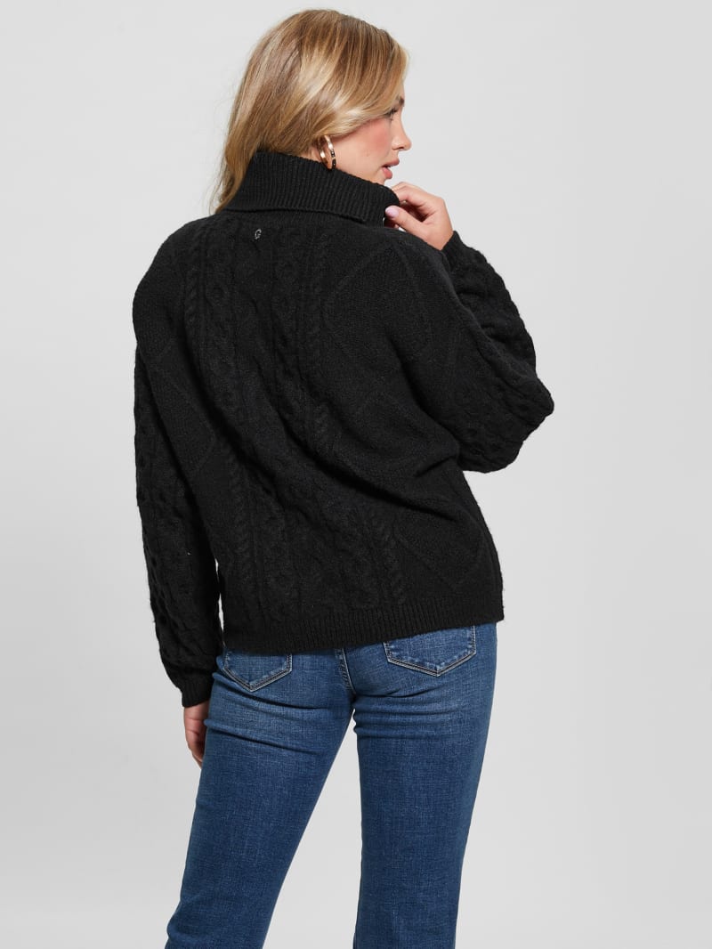 Black cable turtleneck sweater hotsell