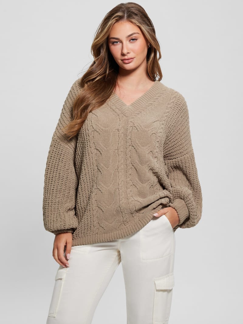 Aki Chenille Cable-Knit Sweater | GUESS