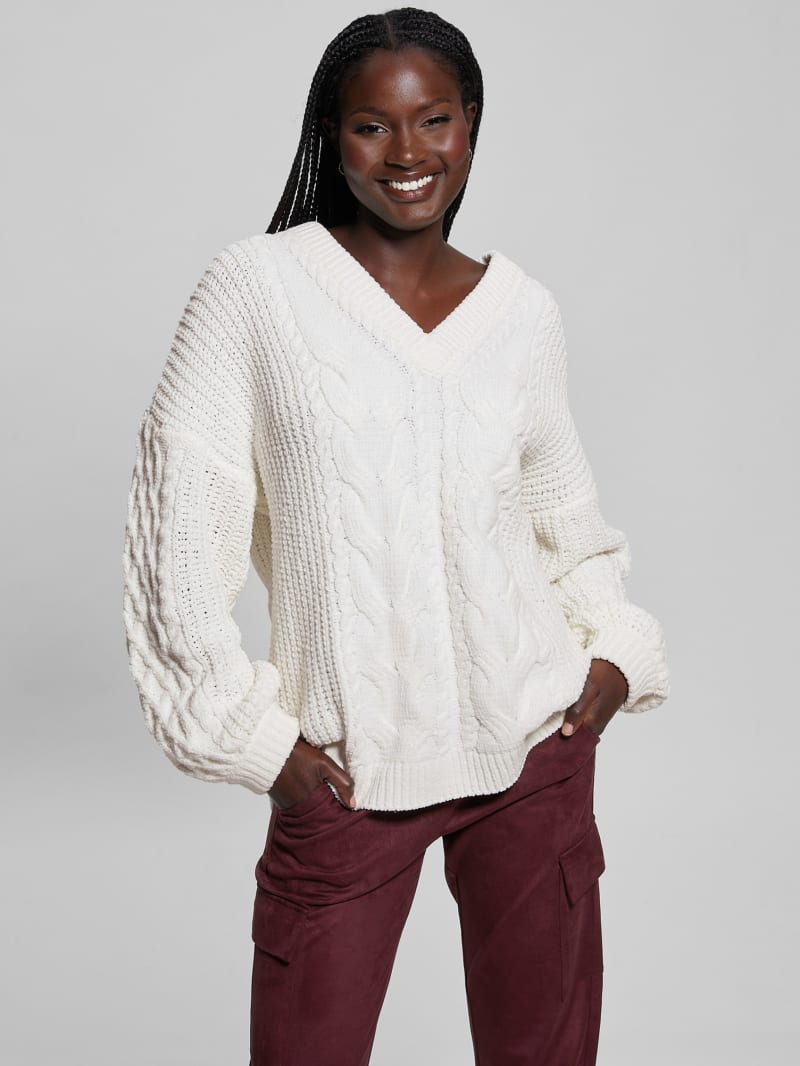 Aki Chenille Cable-Knit Sweater | GUESS