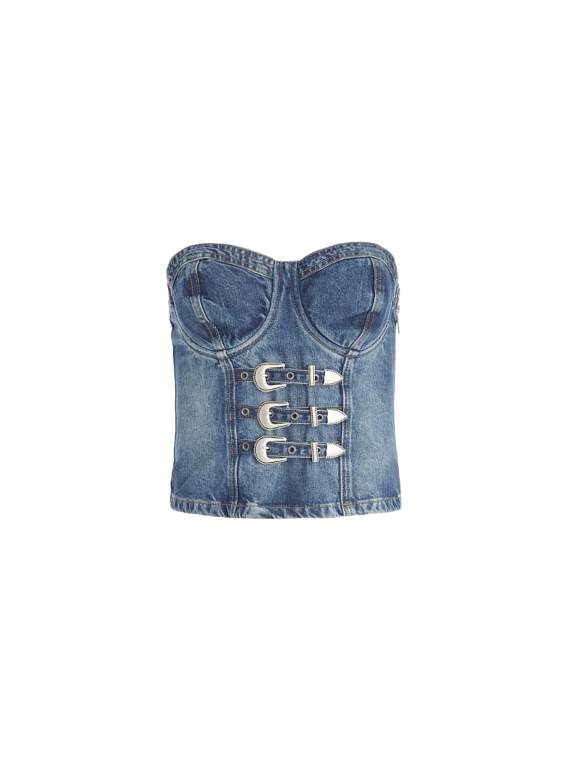 DENIM TOP ZIP FRONT BUSTIER - SUPER LIGHT - Aviator Nation