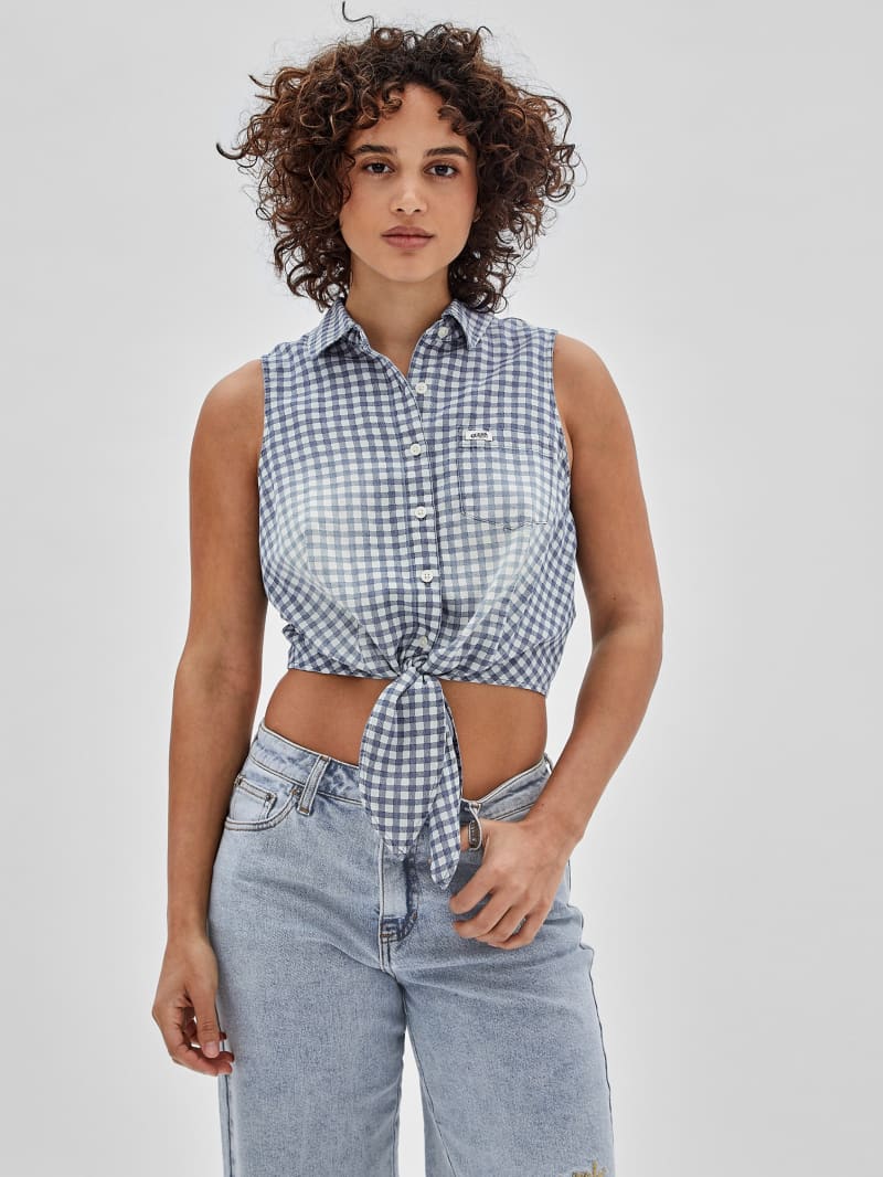 Gingham tie online front shirt