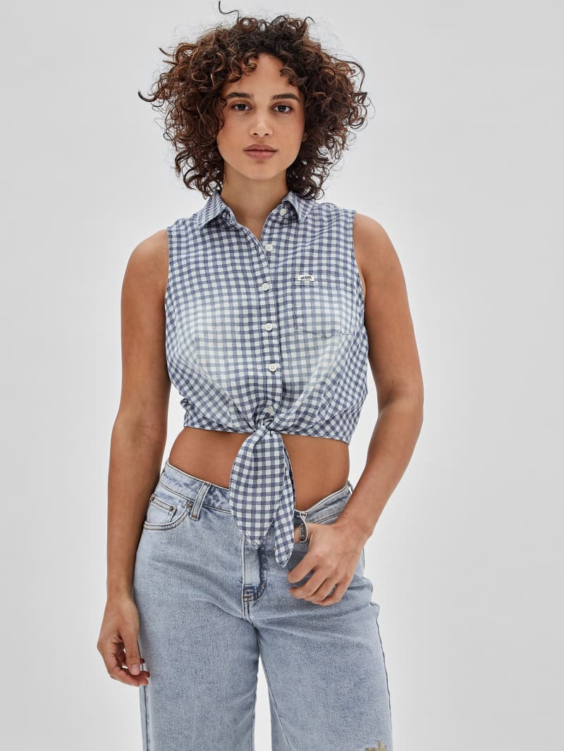 GUESS Originals Gingham Tie-Front Top