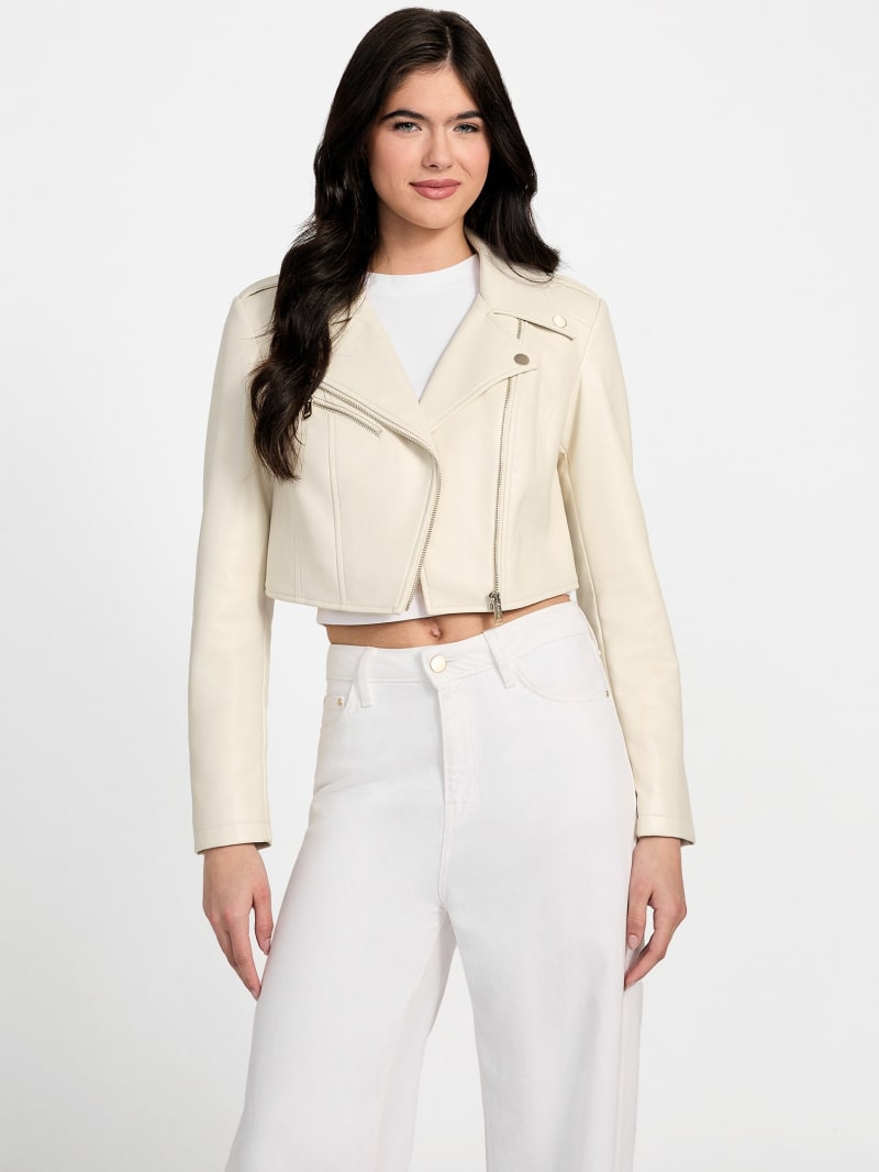 Guess tan leather jacket online