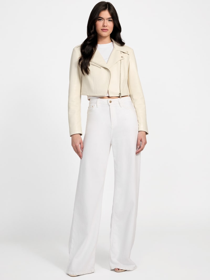 Guess cream discount leather jacket
