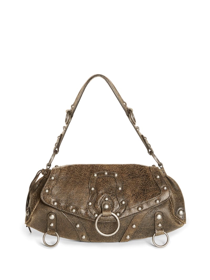 Cracked Leather Shoulder Bag | GUESS