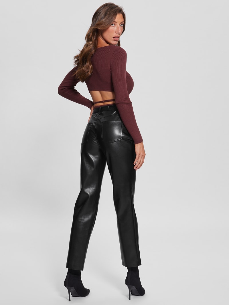 Faux Leather Straight Leg High Waisted Pants