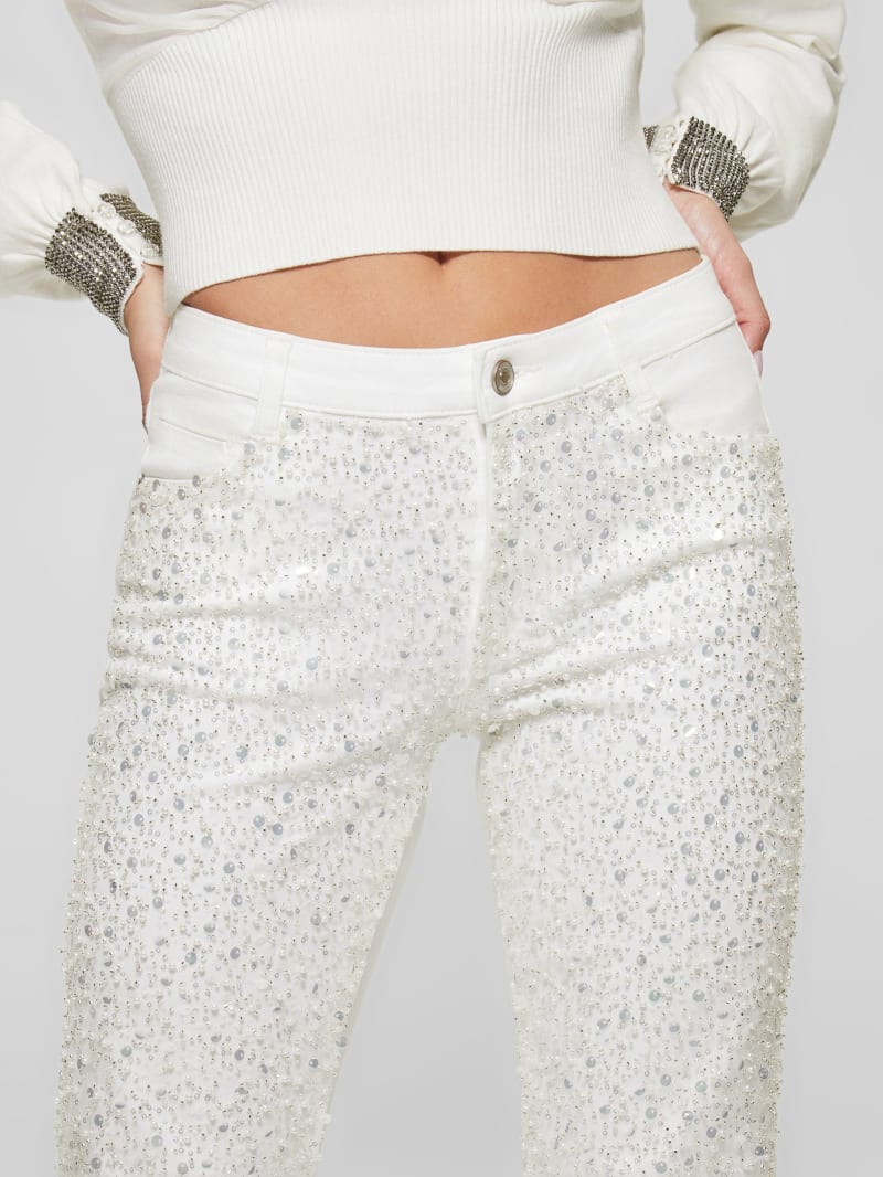 White cheap sequin jeans