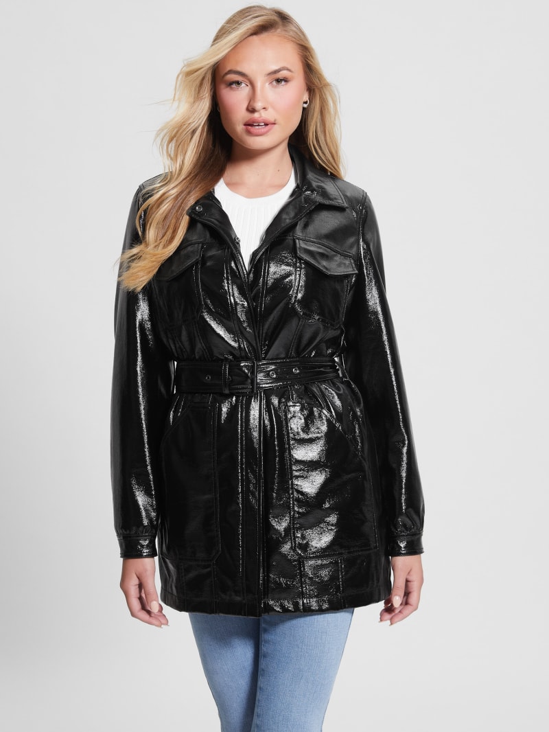 Womens black vinyl jacket clearance