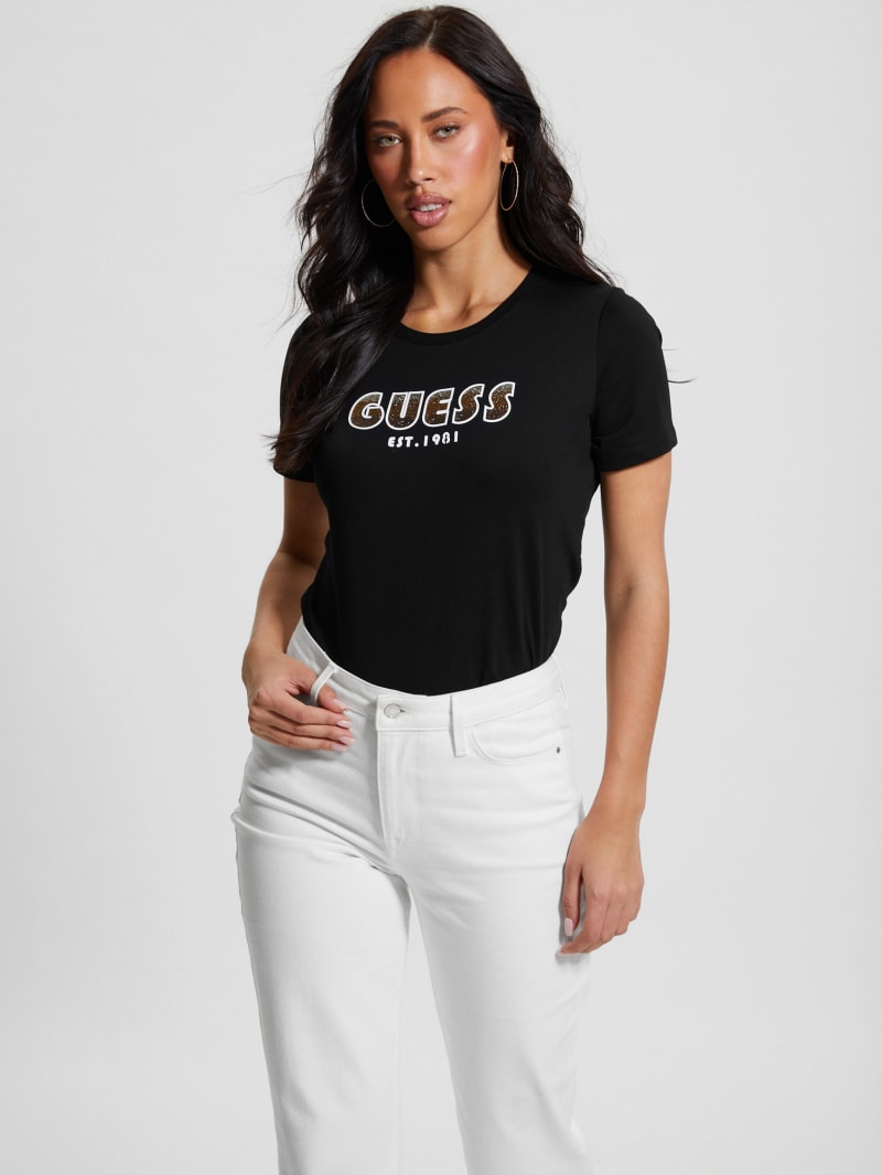 Eco Crewneck Rhinestone Logo Tee