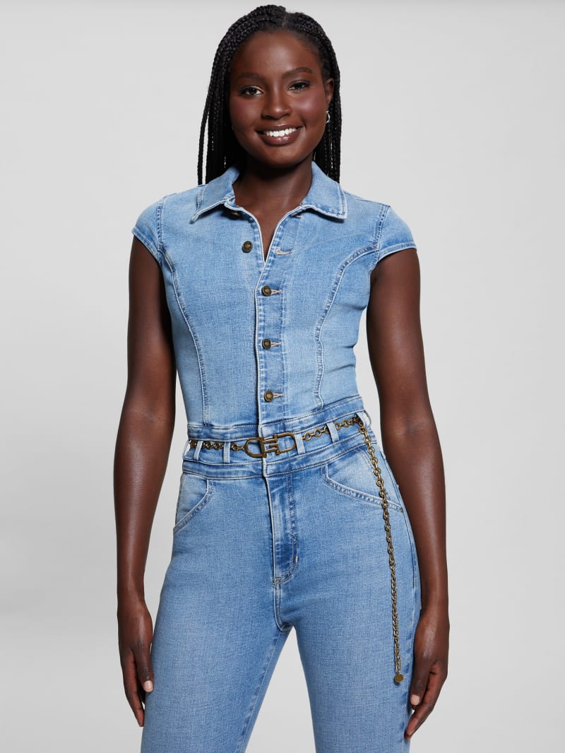 Guess lola denim jumpsuit sales