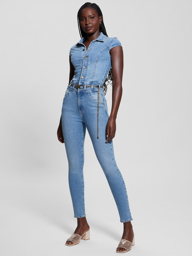 Guess long sleeve denim jumpsuit on sale