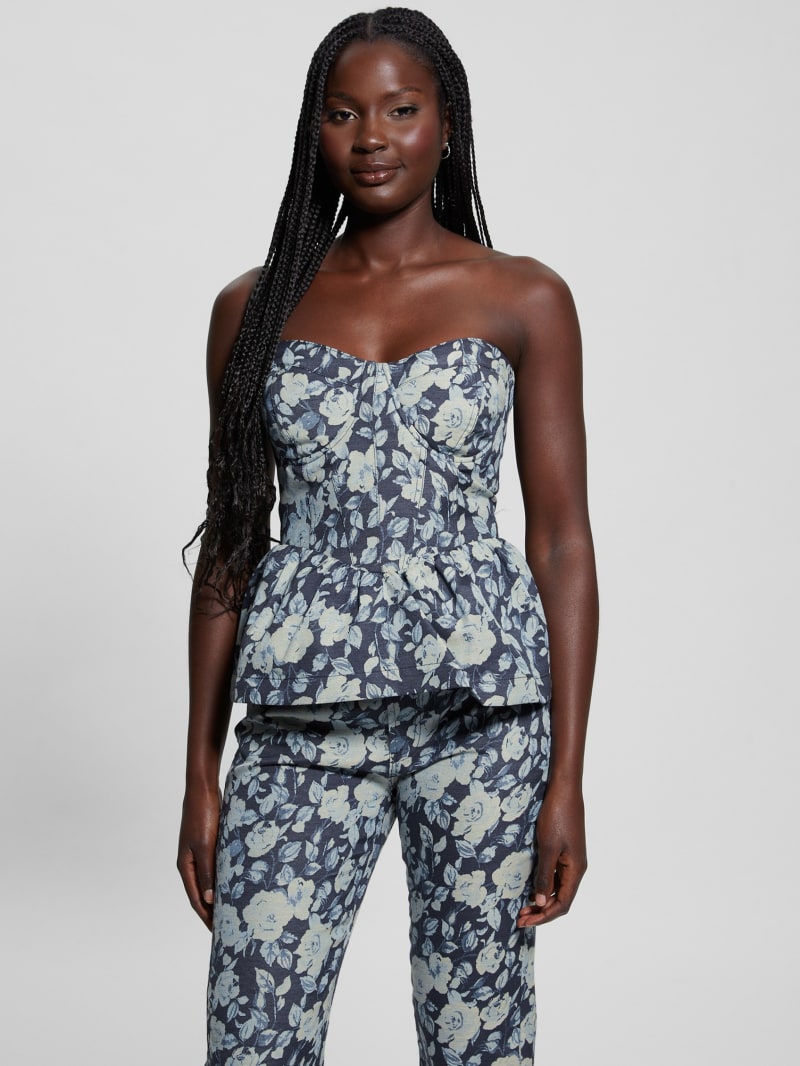 Margaux Floral Denim Corset | GUESS