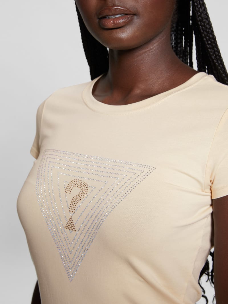 Eco Maze Rhinestone Triangle Logo Tee | GUESS