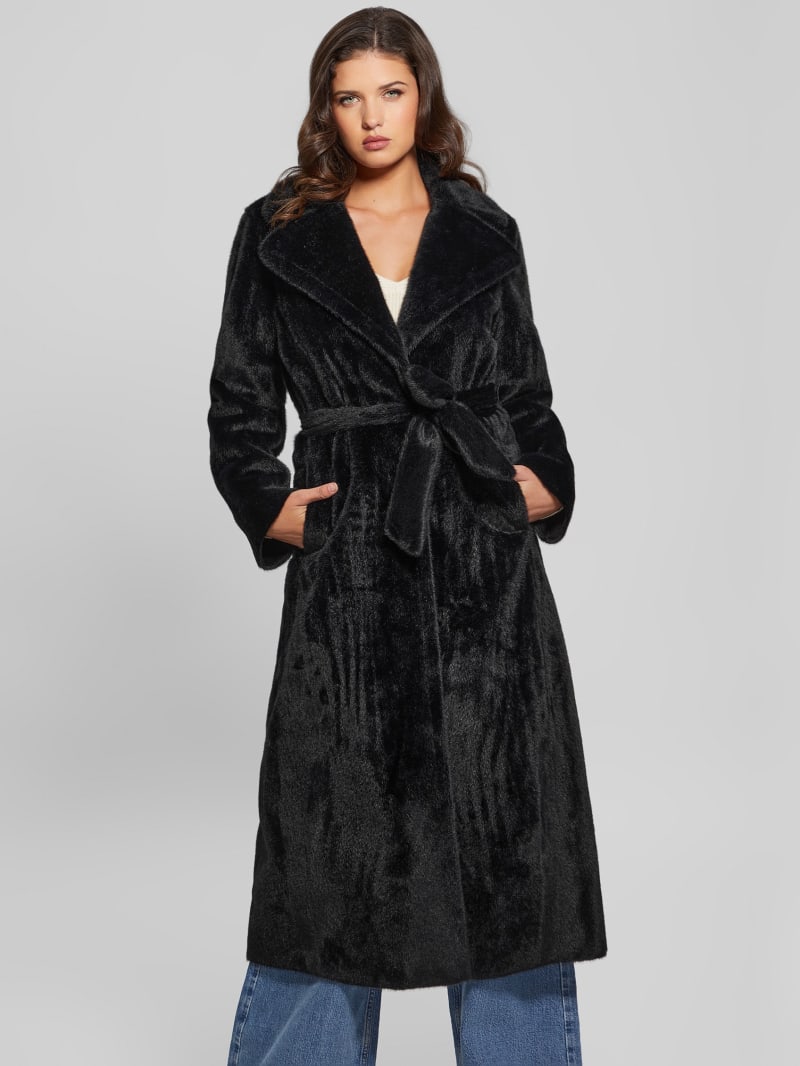 Black longline fur coat deals
