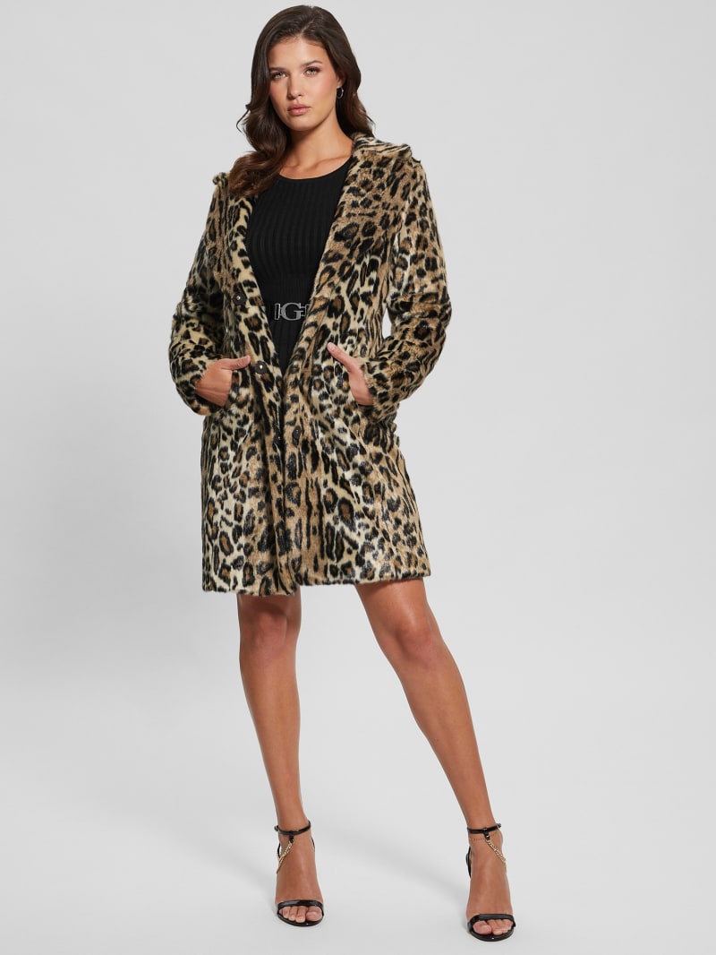 Solange Leopard Faux-Fur Coat | GUESS