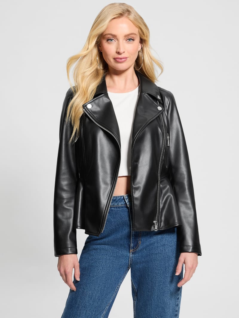 Ivy Faux-Leather Peplum Moto Jacket