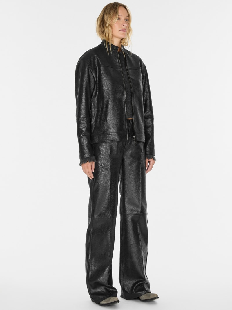 ジャケット・アウター LEATHER SHORT DRIZZLER JACKET crackled leather moto jacket | GUESS