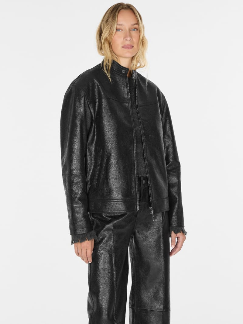 crackled leather moto jacket | GUESS