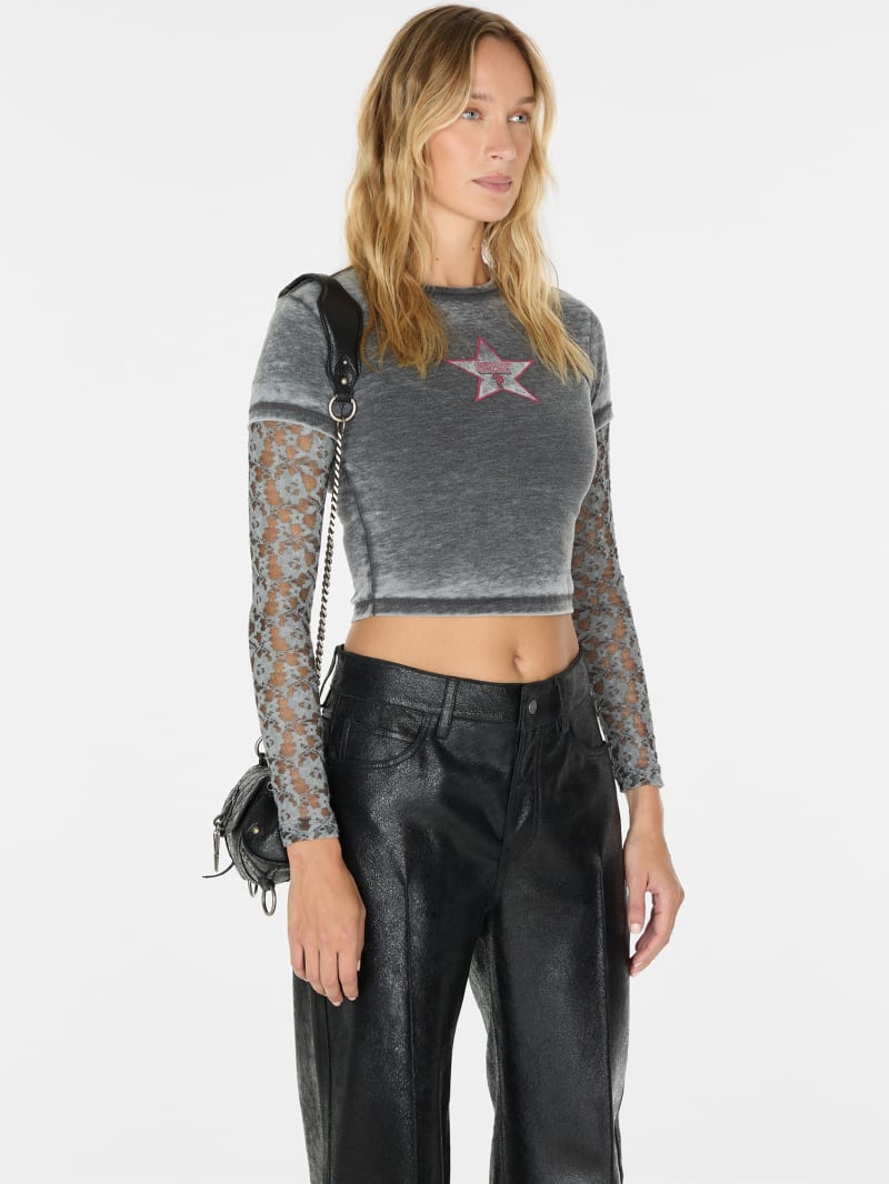 【GUESS USA】24fw VINTAGE LAYERED LACE TEE vintage layered lace tee | GUESS