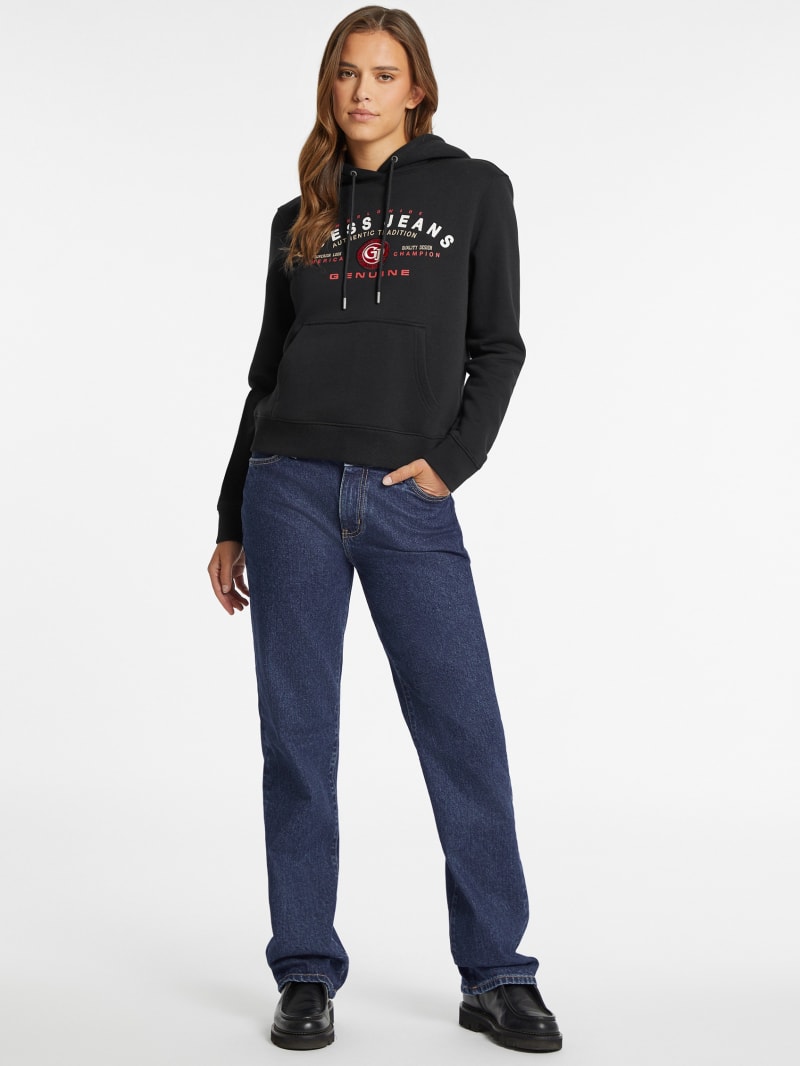 売れ筋商品|||リップカール カットソー トップス レディース Juniors' Sun to Sea Relaxed-Fit Hoodie Washed Black Chenille Logo Patch Hoodie | GUESS