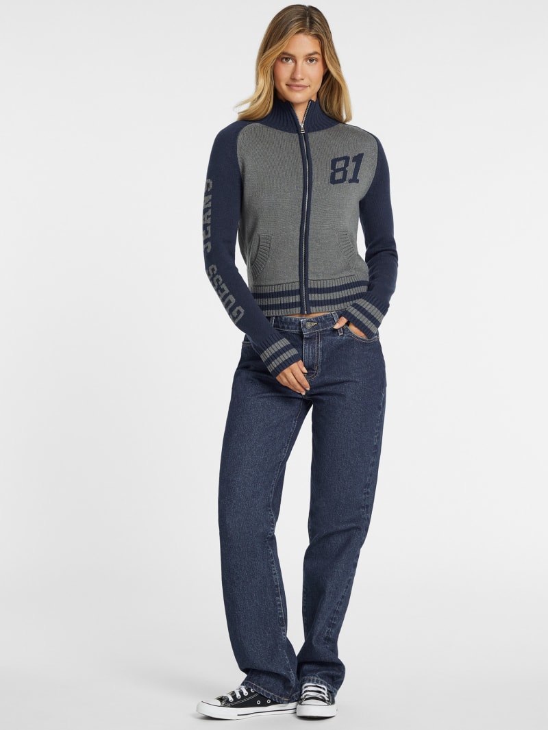 GUESS® Wool-Blend Varsity Logo Zip Sweater
