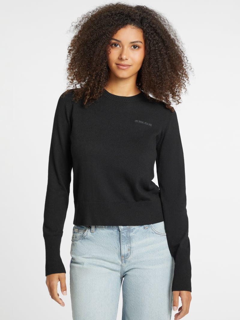 Silk and Wool-Blend Crew Logo Sweater | GUESS Silk and Wool-Blend Crew Logo Sweater | GUESS