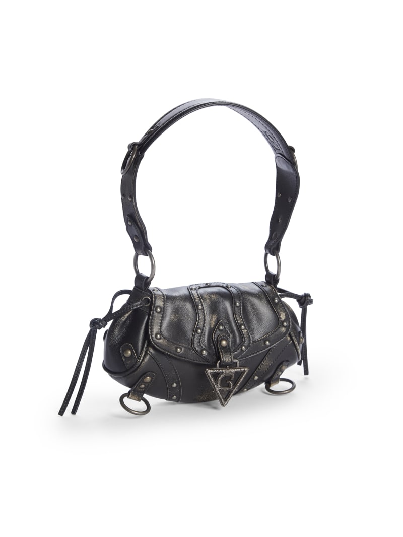 GUESS USA: ブラック ミニ Fashion クラックル レザー バッグ