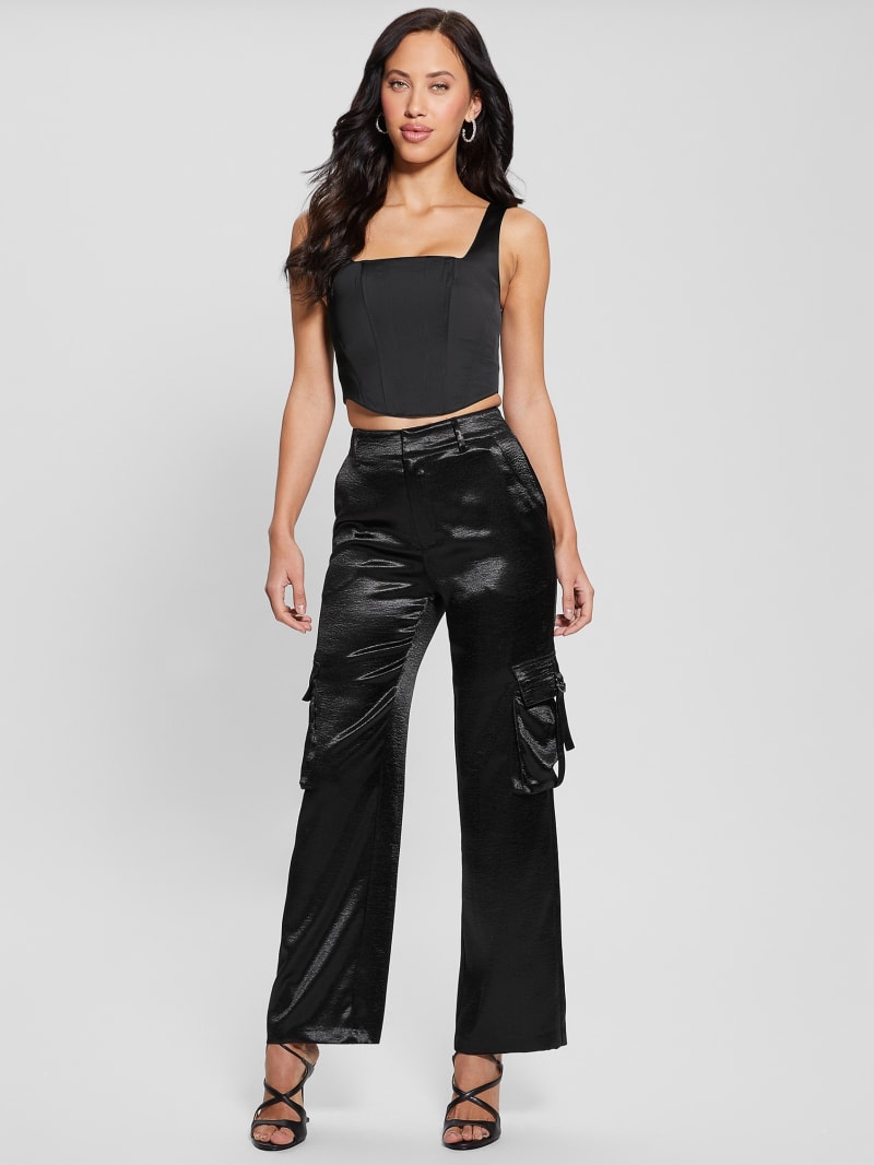 Black silk cargo pants cheap