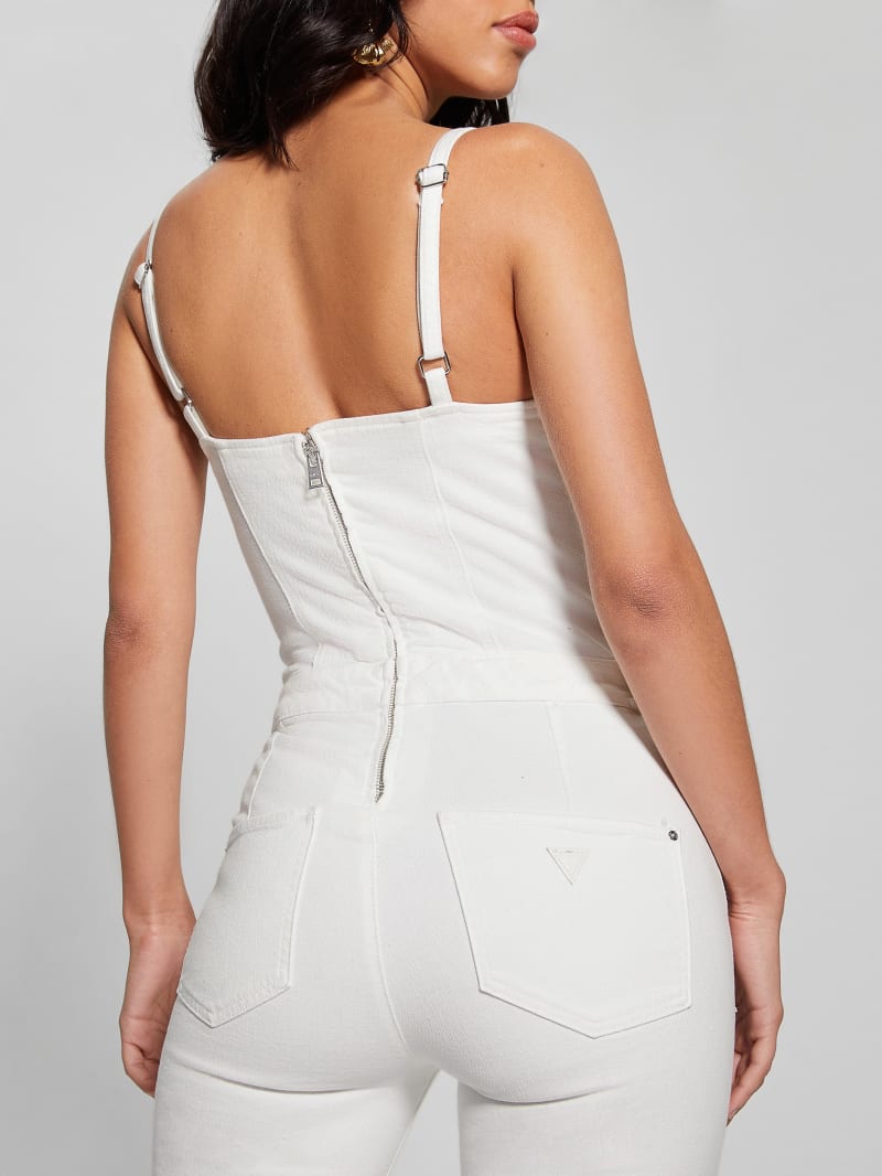 Guess white denim jumpsuit discount