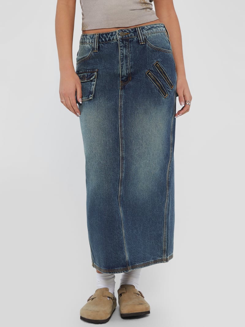 Guess destroyed denim pencil skirt store