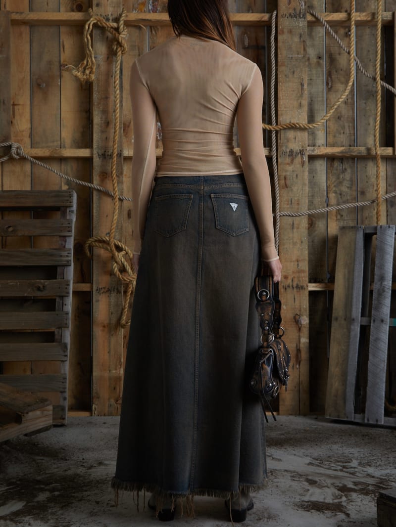 open front denim skirt