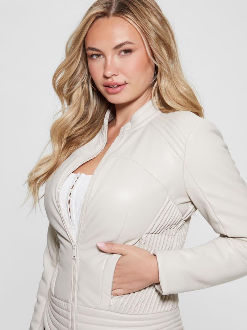 Plus size cheap white leather jacket