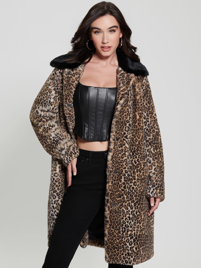 Plus size faux best sale fur leopard coat