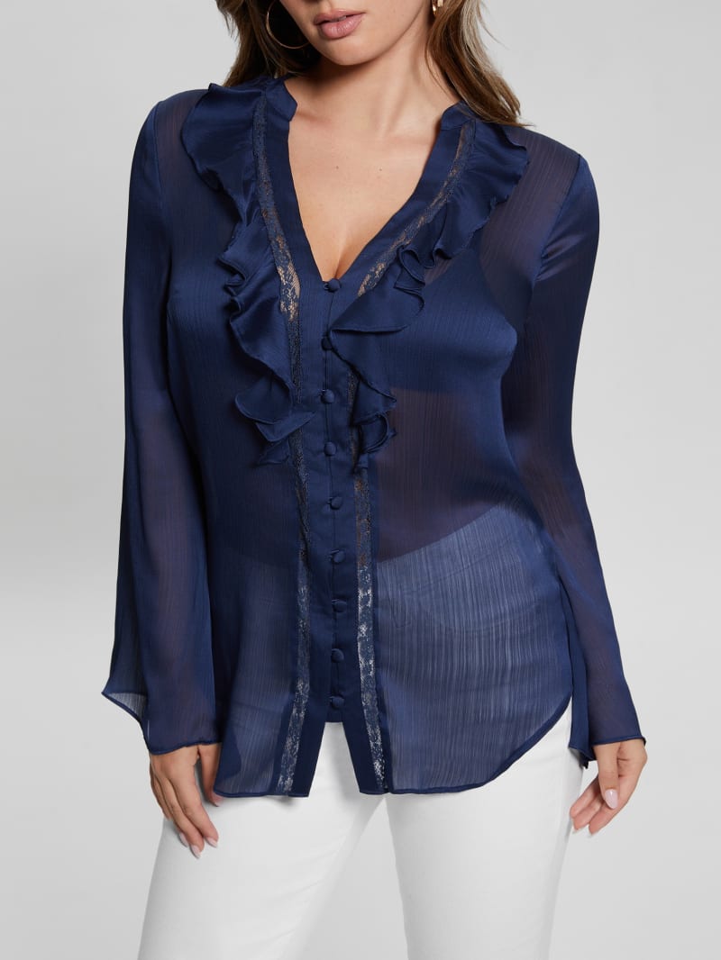 Blue chiffon top shop