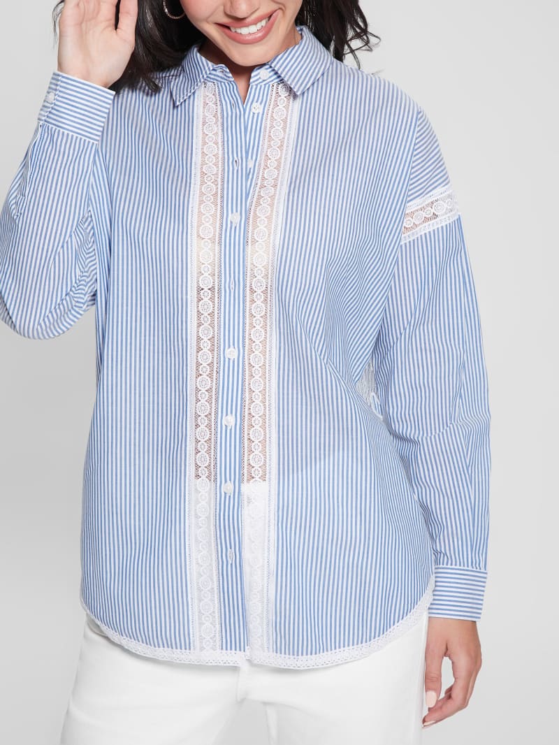 Abigail Striped Lace Trim Shirt GUESS Canada