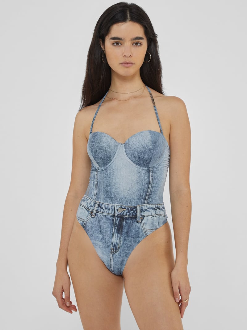 Denim one piece bathing suit sale