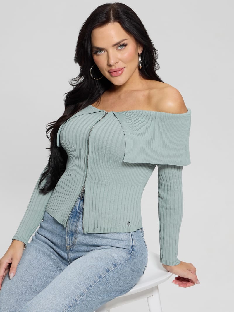 Chihiro OffShoulder Zip Sweater Top GUESS
