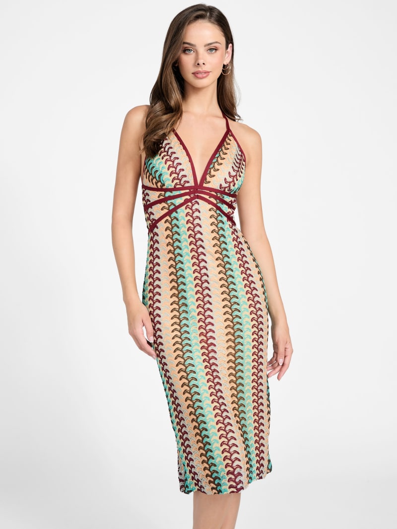 Guess Women's Crochet Halter Neck Midi Dress - Peach Peony Multi - Size S