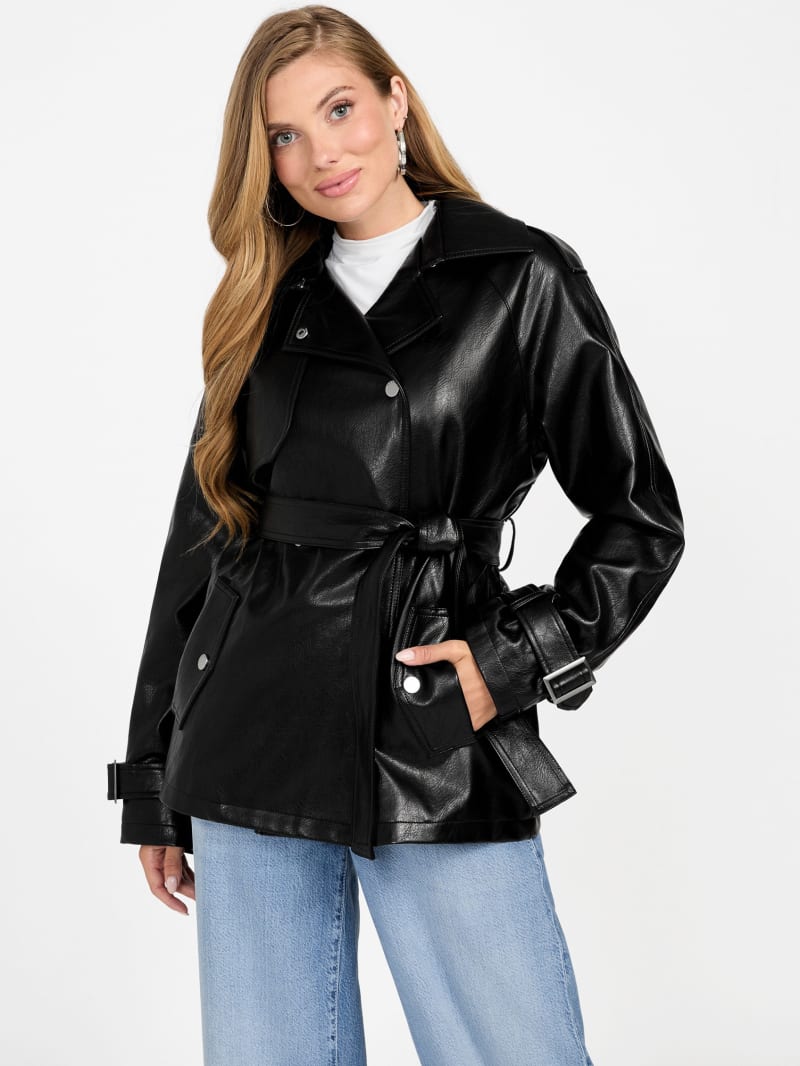 Marika Faux-Leather Short Trench Coat