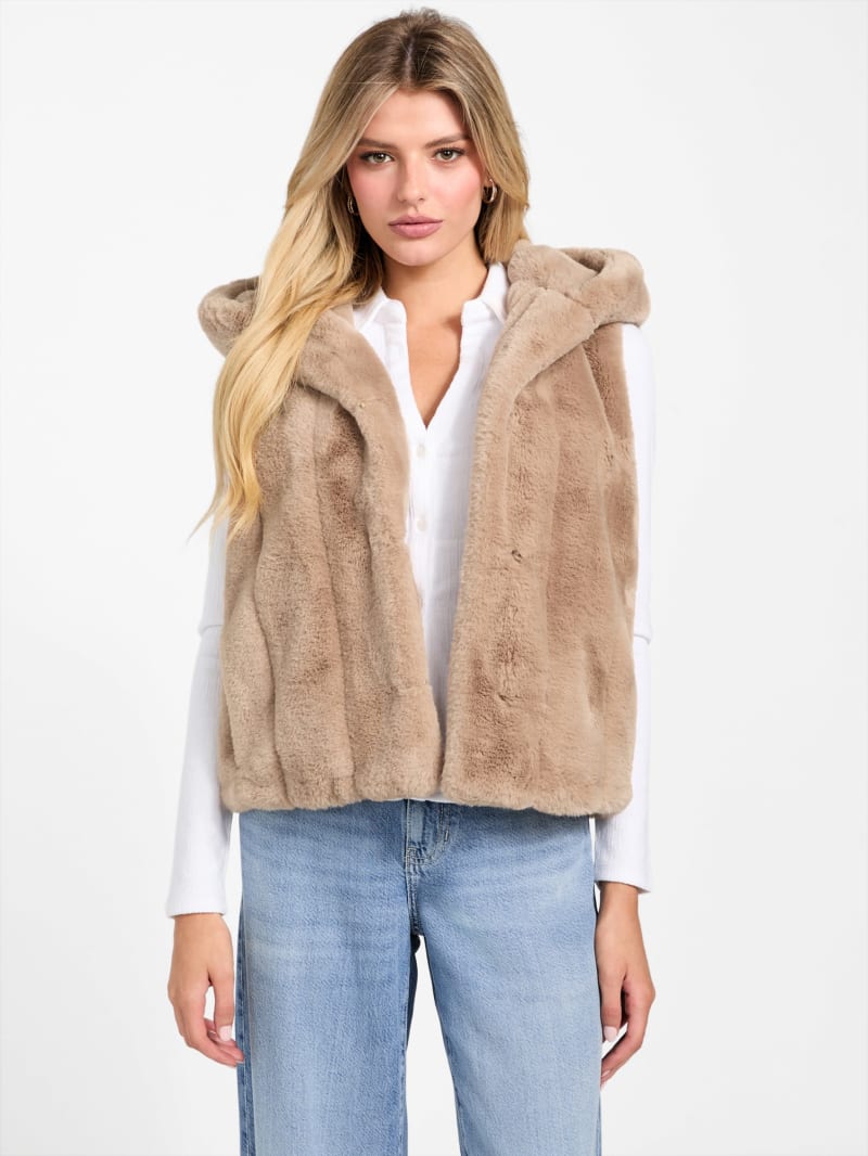 Sophy Hooded Faux-Fur Vest