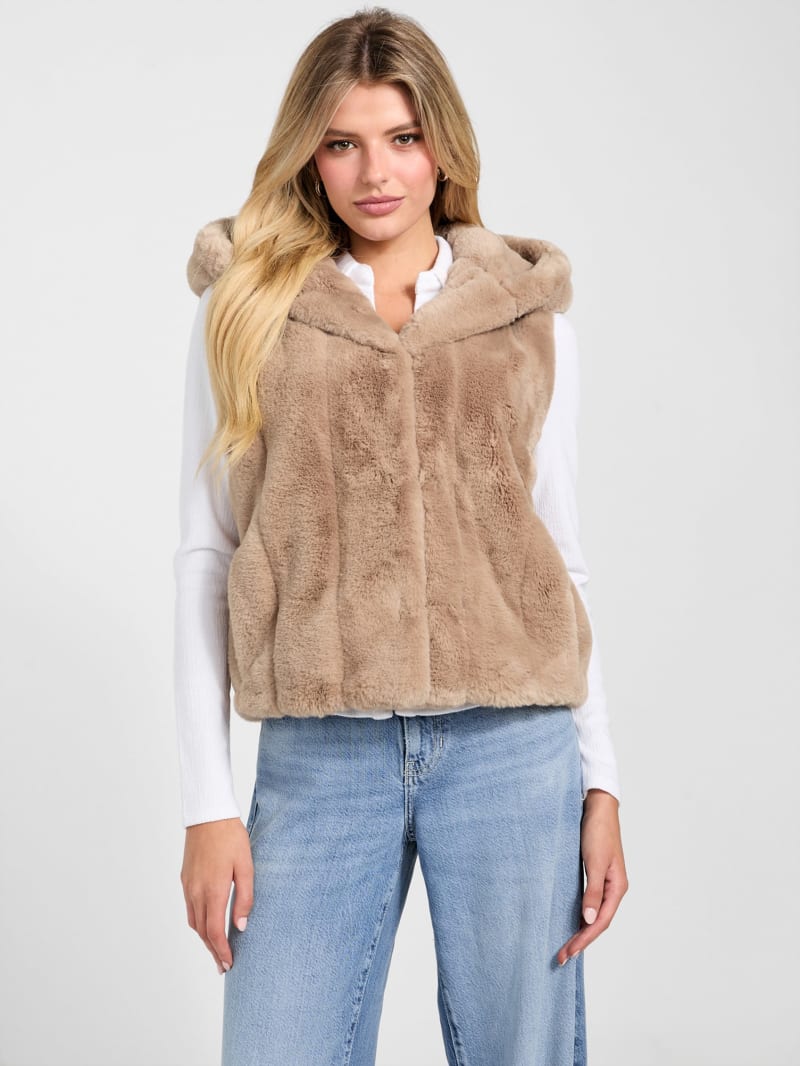 Sophy Hooded Faux-Fur Vest