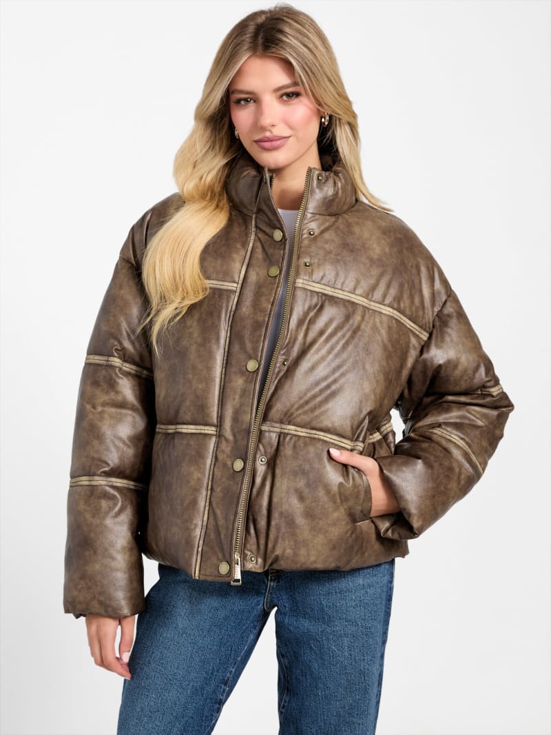 GUESS® Washed Faux-Leather Puffer Jacket