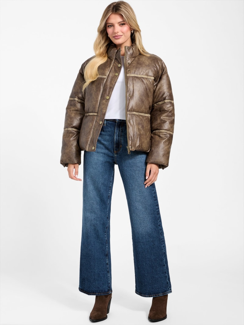 GUESS® Washed Faux-Leather Puffer Jacket