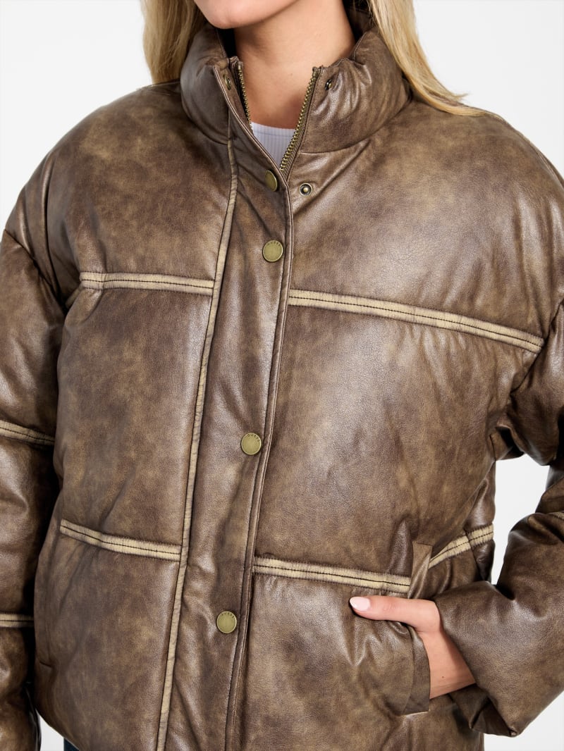 Washed Faux-Leather Puffer Jacket - thumbnail 3